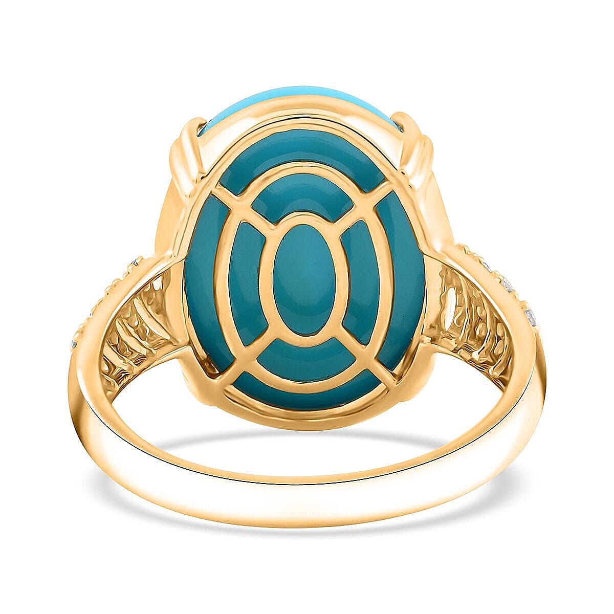 Certified & Appraised Luxoro AAA Sleeping Beauty Turquoise and G-H I2 Diamond 12.85 ctw Ring in 10K Yellow Gold (Size 5.0) 4.50 Grams image number 4