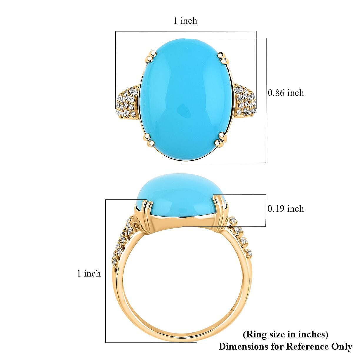 Certified & Appraised Luxoro AAA Sleeping Beauty Turquoise and G-H I2 Diamond 12.85 ctw Ring in 10K Yellow Gold (Size 5.0) 4.50 Grams image number 5