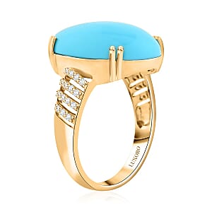Certified & Appraised Luxoro AAA Sleeping Beauty Turquoise and G-H I2 Diamond 12.85 ctw Ring in 10K Yellow Gold (Size 7.0) 4.50 Grams
