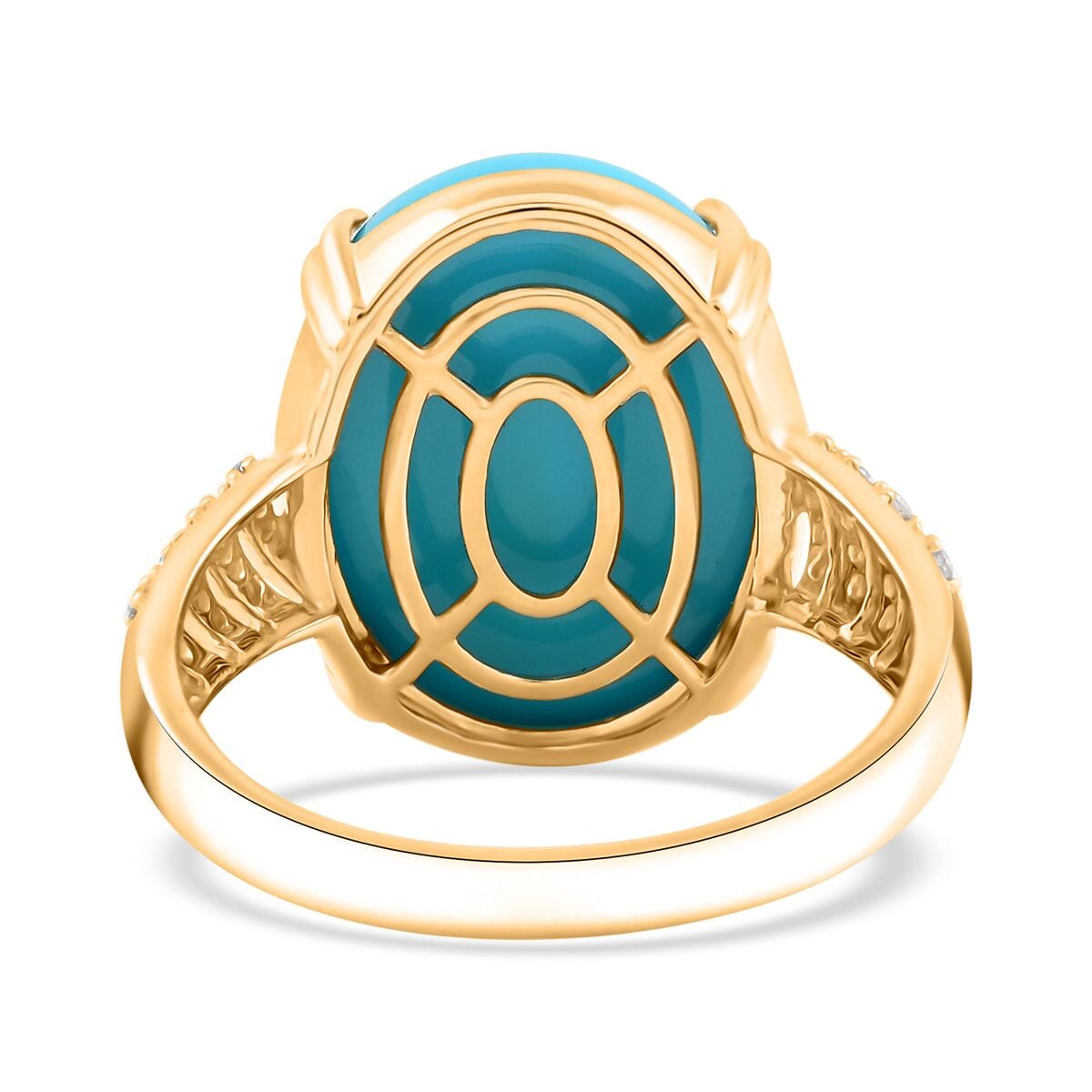 Certified & Appraised Luxoro AAA Sleeping Beauty Turquoise and G-H I2 Diamond 12.85 ctw Ring in 10K Yellow Gold (Size 9.0) 4.50 Grams image number 4