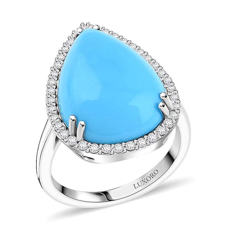Certified & Appraised Luxoro AAA Sleeping Beauty Turquoise and G-H I2 Diamond 8.35 ctw Ring in 10K White Gold (Size 6.0) 4.40 Grams