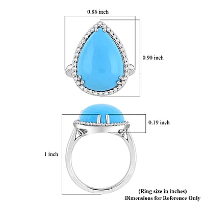 Certified & Appraised Luxoro AAA Sleeping Beauty Turquoise and G-H I2 Diamond 8.35 ctw Ring in 10K White Gold (Size 6.0) 4.40 Grams