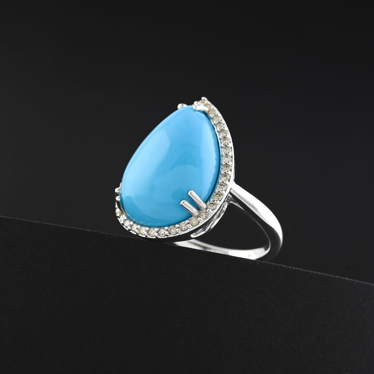 Certified & Appraised Luxoro AAA Sleeping Beauty Turquoise and G-H I2 Diamond 8.35 ctw Ring in 10K White Gold (Size 7.0) 4.40 Grams image number 1