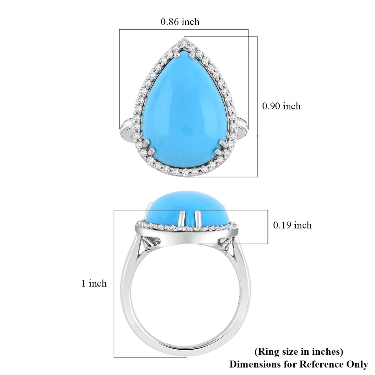 Certified & Appraised Luxoro AAA Sleeping Beauty Turquoise and G-H I2 Diamond 8.35 ctw Ring in 10K White Gold (Size 7.0) 4.40 Grams image number 5