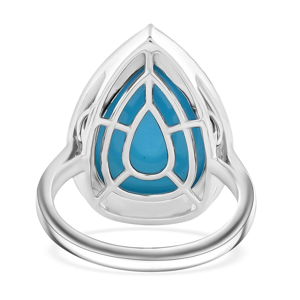Certified & Appraised Luxoro 10K White Gold AAA Sleeping Beauty Turquoise, Diamond (G-H, I2) (0.30 cts) Ring (Size 7.5) (4.40 g) 8.35 ctw image number 4