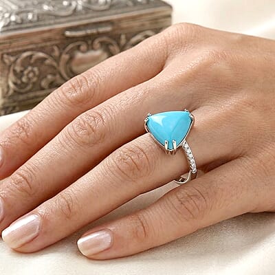 Certified & Appraised Luxoro AAA Sleeping Beauty Turquoise and G-H I2 Diamond 4.00 ctw Ring in 10K White Gold (Size 10.0)