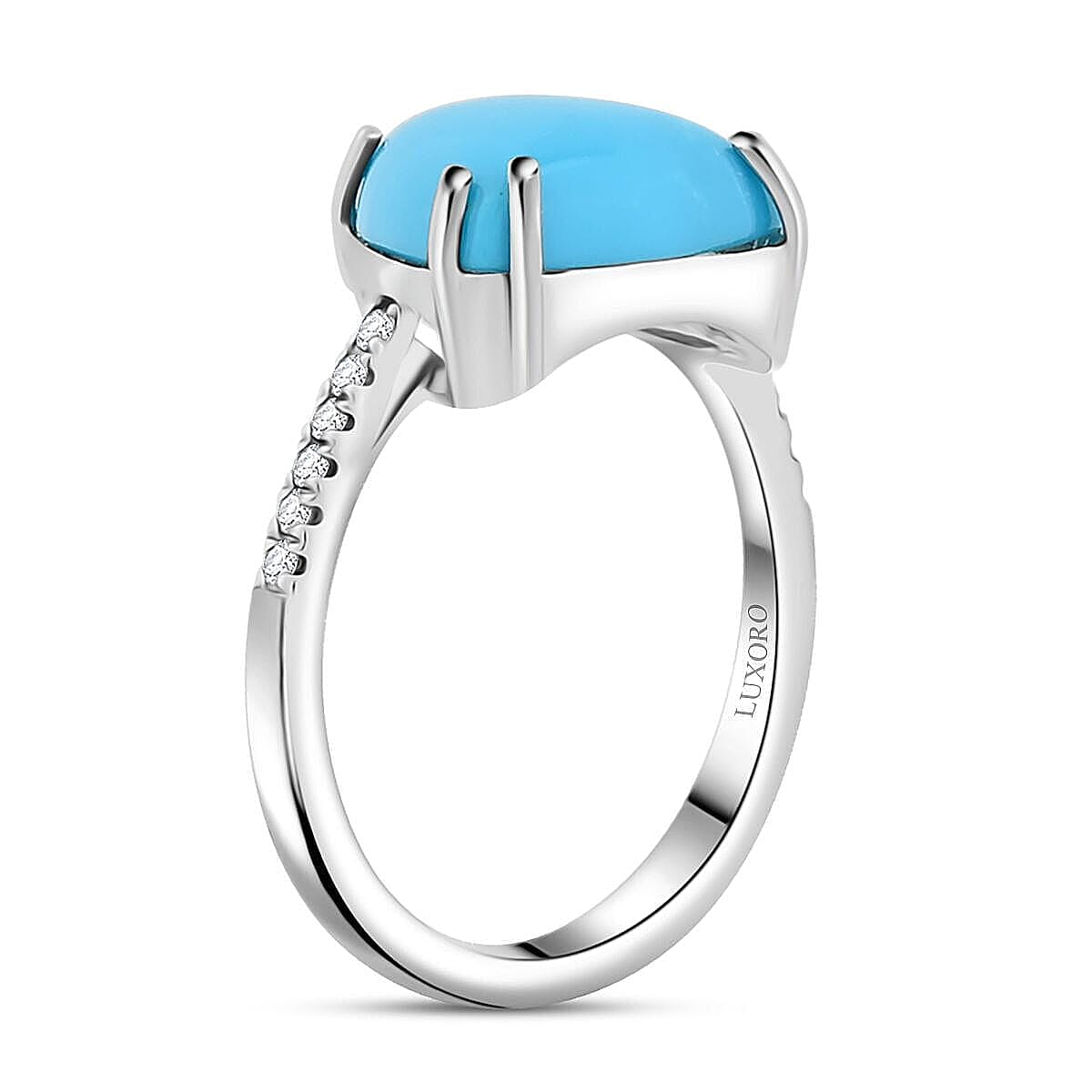 Certified & Appraised Luxoro AAA Sleeping Beauty Turquoise and G-H I2 Diamond 4.00 ctw Ring in 10K White Gold (Size 10.5) image number 3