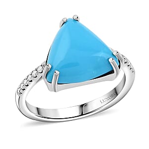 Certified & Appraised Luxoro AAA Sleeping Beauty Turquoise and G-H I2 Diamond 4.00 ctw Ring in 10K White Gold (Size 5.0)