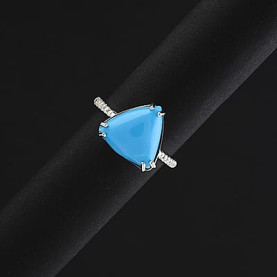 Certified & Appraised Luxoro AAA Sleeping Beauty Turquoise and G-H I2 Diamond 4.00 ctw Ring in 10K White Gold (Size 5.0)