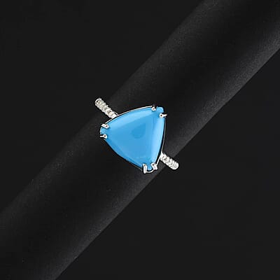 Certified & Appraised Luxoro AAA Sleeping Beauty Turquoise and G-H I2 Diamond 4.00 ctw Ring in 10K White Gold (Size 8.0)