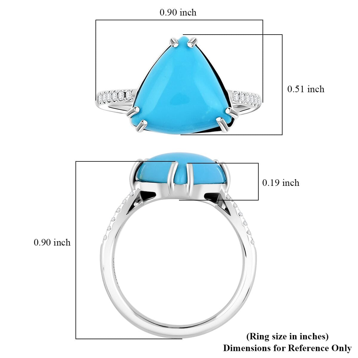 Certified & Appraised Luxoro AAA Sleeping Beauty Turquoise and G-H I2 Diamond 4.00 ctw Ring in 10K White Gold (Size 8.0) image number 5