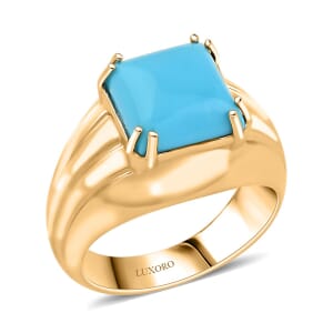Certified & Appraised Luxoro AAA Sleeping Beauty Turquoise 4.10 ctw Solitaire Ring in 10K Yellow Gold (Size 10.0) 8.10 Grams