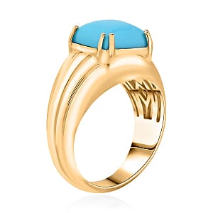 Certified & Appraised Luxoro AAA Sleeping Beauty Turquoise 4.10 ctw Solitaire Ring in 10K Yellow Gold (Size 12.0) 8.10 Grams