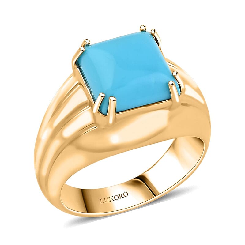Certified & Appraised Luxoro AAA Sleeping Beauty Turquoise 4.10 ctw Solitaire Ring in 10K Yellow Gold (Size 13.0) 8.10 Grams