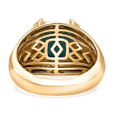 Certified & Appraised Luxoro AAA Sleeping Beauty Turquoise 4.10 ctw Solitaire Ring in 10K Yellow Gold (Size 13.0) 8.10 Grams