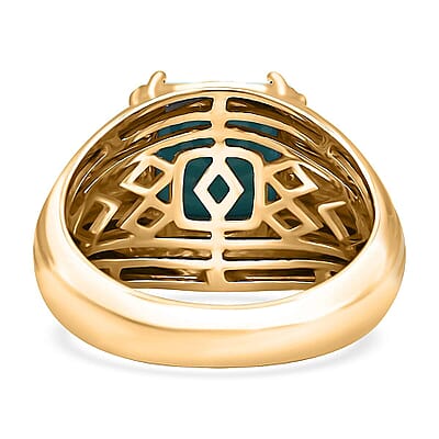 Certified & Appraised Luxoro AAA Sleeping Beauty Turquoise 4.10 ctw Solitaire Ring in 10K Yellow Gold (Size 7.0) 8.10 Grams