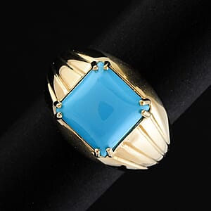 Certified & Appraised Luxoro AAA Sleeping Beauty Turquoise 4.10 ctw Solitaire Ring in 10K Yellow Gold (Size 8.0) 8.10 Grams