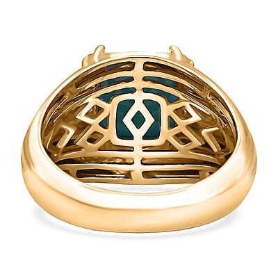 Certified & Appraised Luxoro AAA Sleeping Beauty Turquoise 4.10 ctw Solitaire Ring in 10K Yellow Gold (Size 9.0) 8.10 Grams