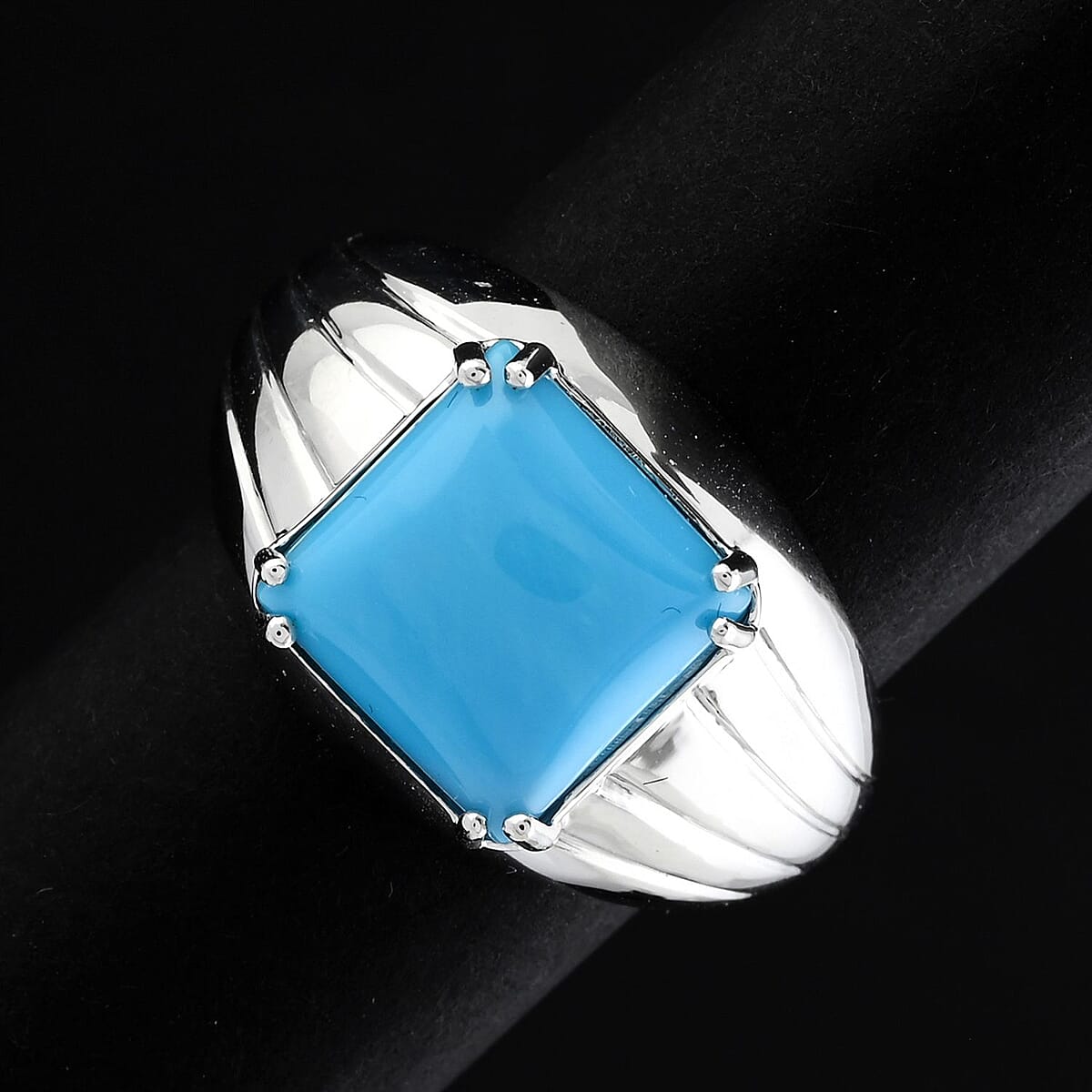 Certified & Appraised Luxoro AAA Sleeping Beauty Turquoise 4.10 ctw Ring in 10K White Gold (Size 8.0) 8.10 Grams image number 1