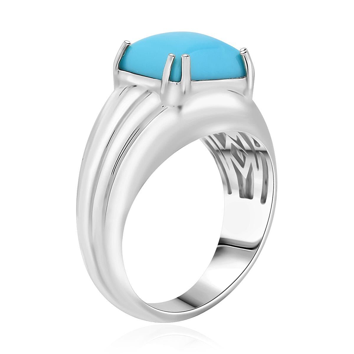 Certified & Appraised Luxoro AAA Sleeping Beauty Turquoise 4.10 ctw Ring in 10K White Gold (Size 8.0) 8.10 Grams image number 3