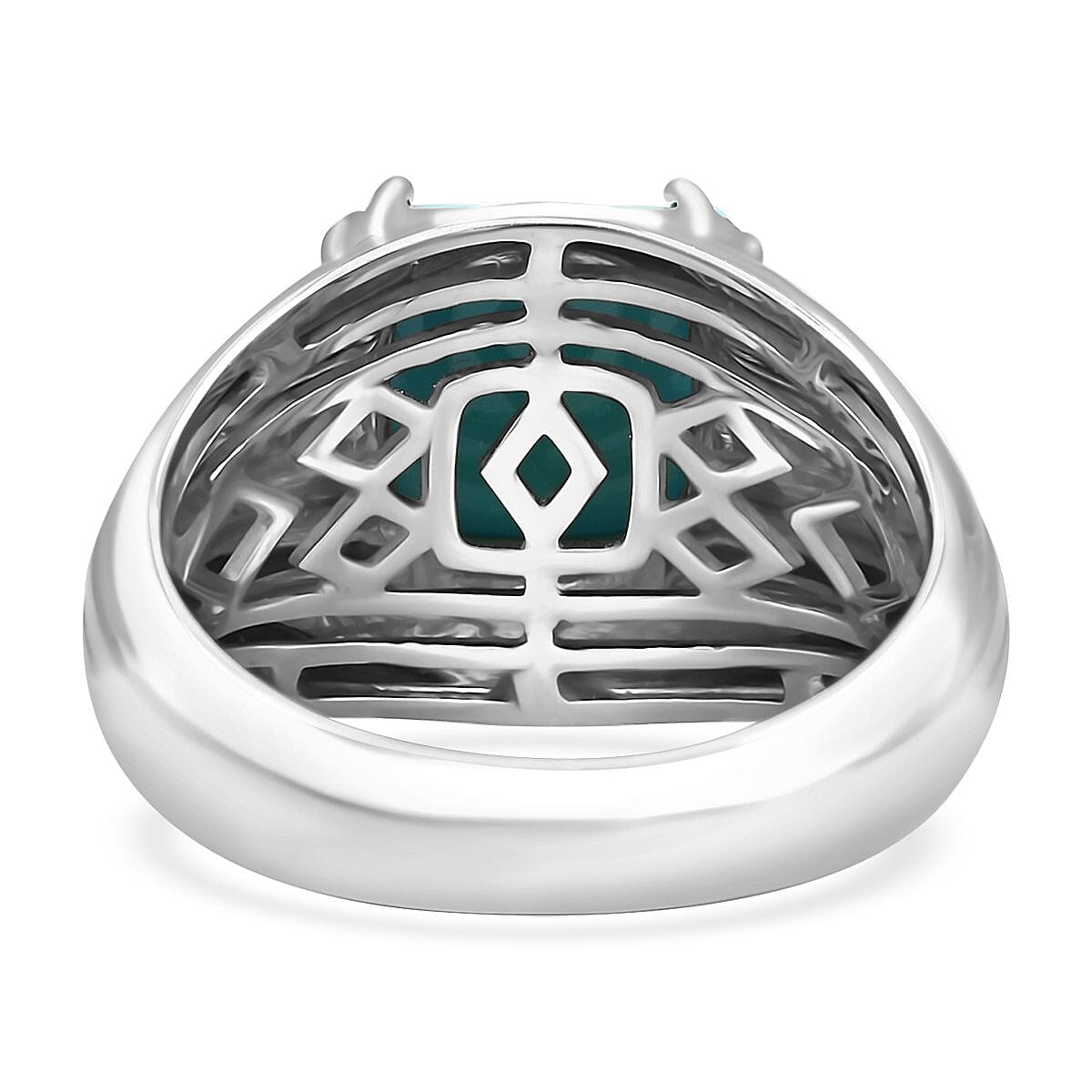 Certified & Appraised Luxoro AAA Sleeping Beauty Turquoise 4.10 ctw Ring in 10K White Gold (Size 8.0) 8.10 Grams image number 4