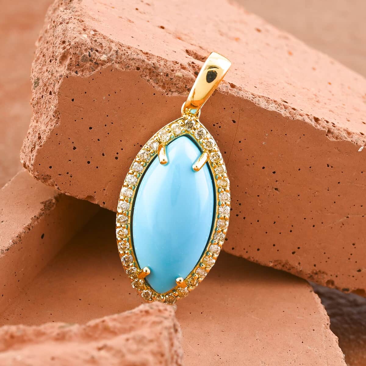 Certified & Appraised Luxoro AAA Sleeping Beauty Turquoise and G-H I2 Diamond 3.55 ctw Pendant in 10K Yellow Gold image number 1