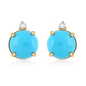 Certified & Appraised Luxoro AAA Sleeping Beauty Turquoise and G-H I2 Diamond 4.00 ctw Earrings in 10K Yellow Gold