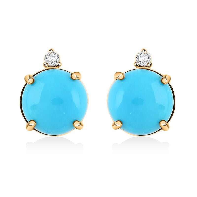 Certified & Appraised Luxoro AAA Sleeping Beauty Turquoise and G-H I2 Diamond 4.00 ctw Earrings in 10K Yellow Gold