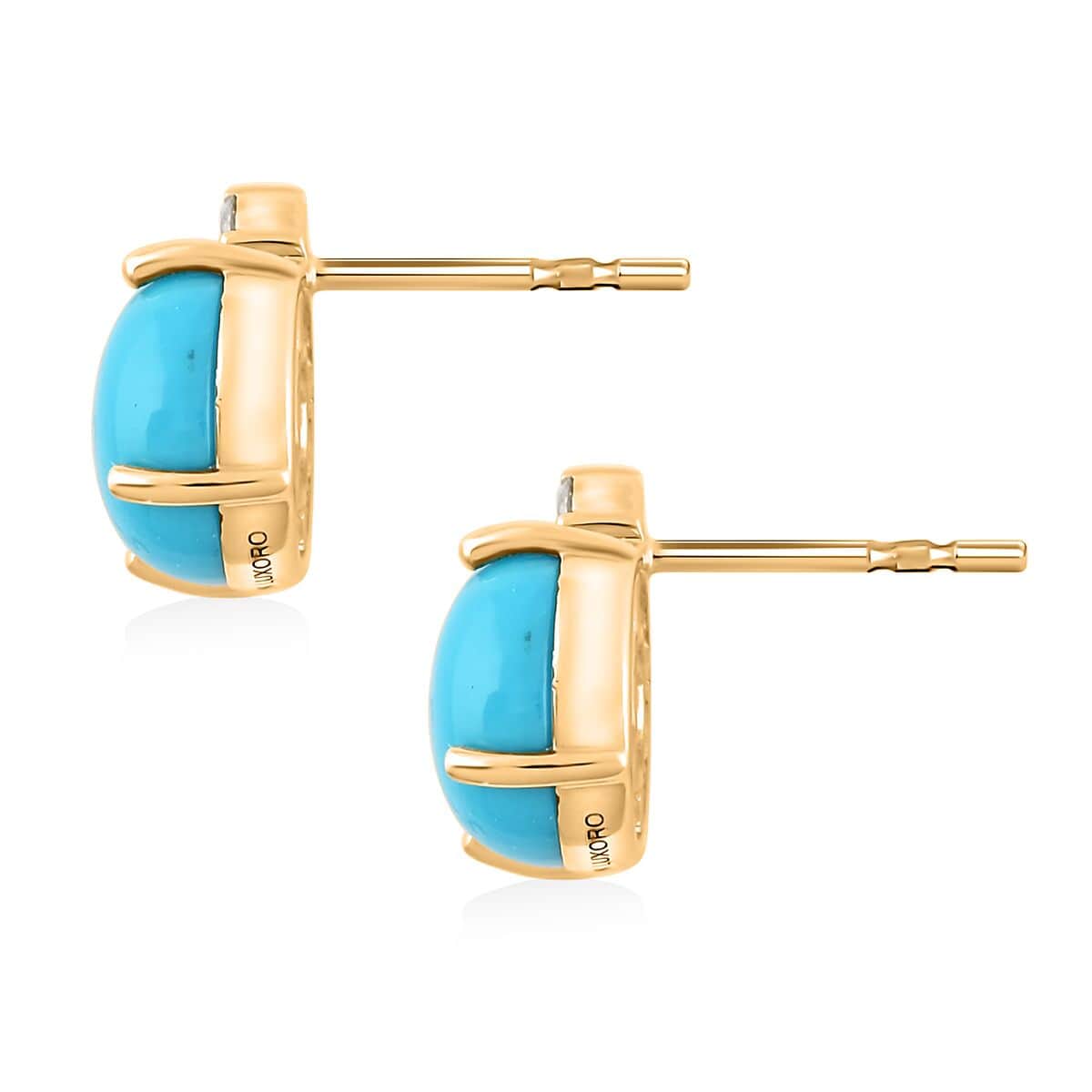 Certified & Appraised Luxoro AAA Sleeping Beauty Turquoise and G-H I2 Diamond 4.00 ctw Earrings in 10K Yellow Gold image number 3