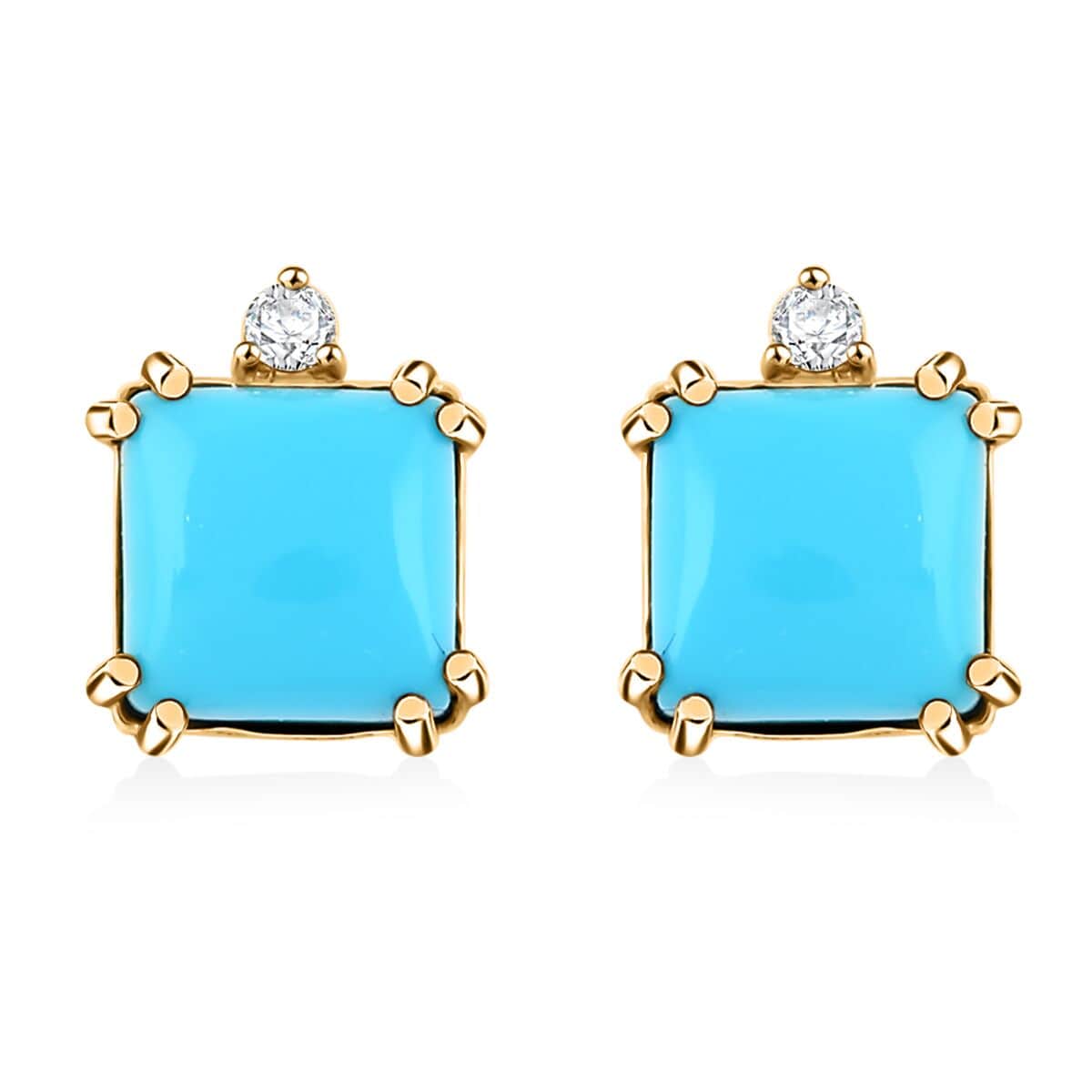 Certified & Appraised Luxoro AAA Sleeping Beauty Turquoise and G-H I2 Diamond 3.60 ctw Earrings in 10K Yellow Gold image number 0