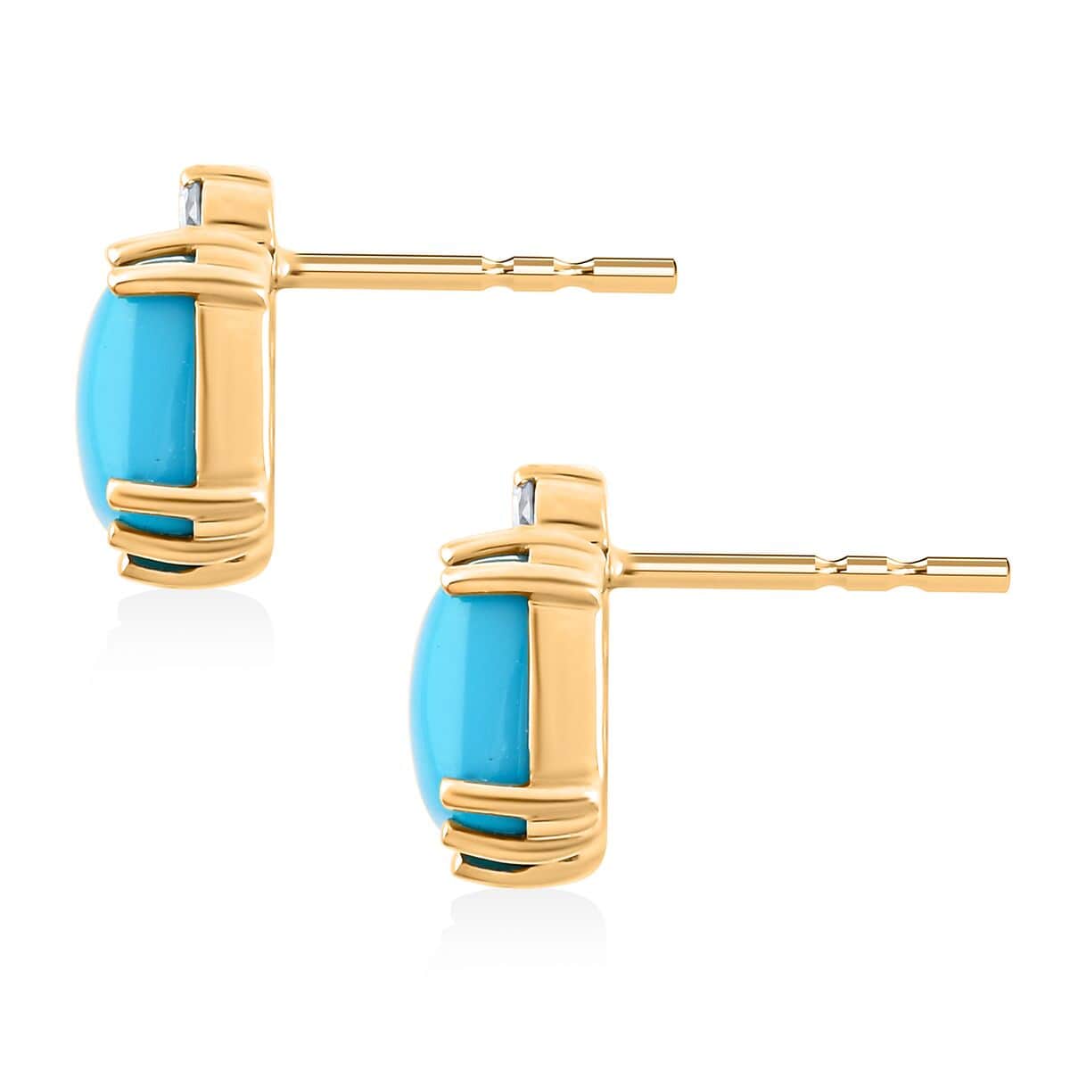 Certified & Appraised Luxoro AAA Sleeping Beauty Turquoise and G-H I2 Diamond 3.60 ctw Earrings in 10K Yellow Gold image number 3