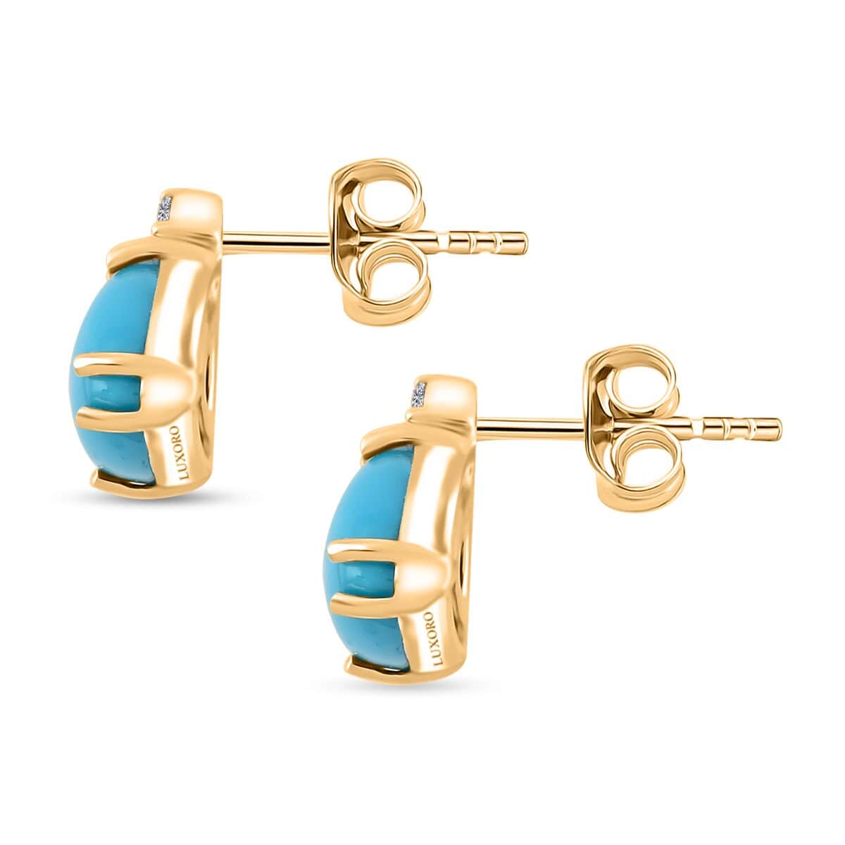 Certified & Appraised Luxoro 10K Yellow Gold AAA Sleeping Beauty Turquoise, Diamond (G-H, I2) Earrings 3.50 ctw image number 3