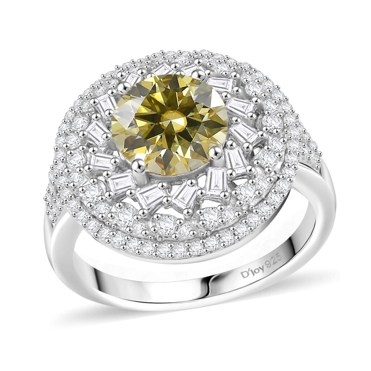 Yellow Moissanite and Moissanite 3.25 ctw Cocktail Ring in Rhodium Over Sterling Silver (Size 6.0) image number 0