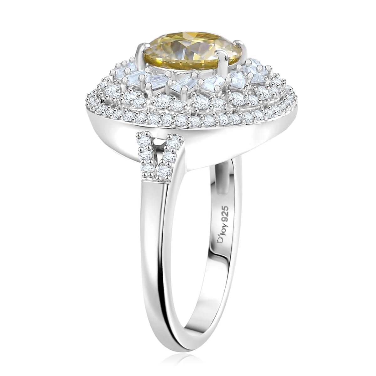 Yellow Moissanite and Moissanite 3.25 ctw Cocktail Ring in Rhodium Over Sterling Silver (Size 6.0) image number 3