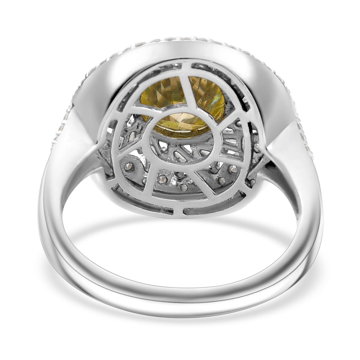 Yellow Moissanite and Moissanite 3.25 ctw Cocktail Ring in Rhodium Over Sterling Silver (Size 6.0) image number 4