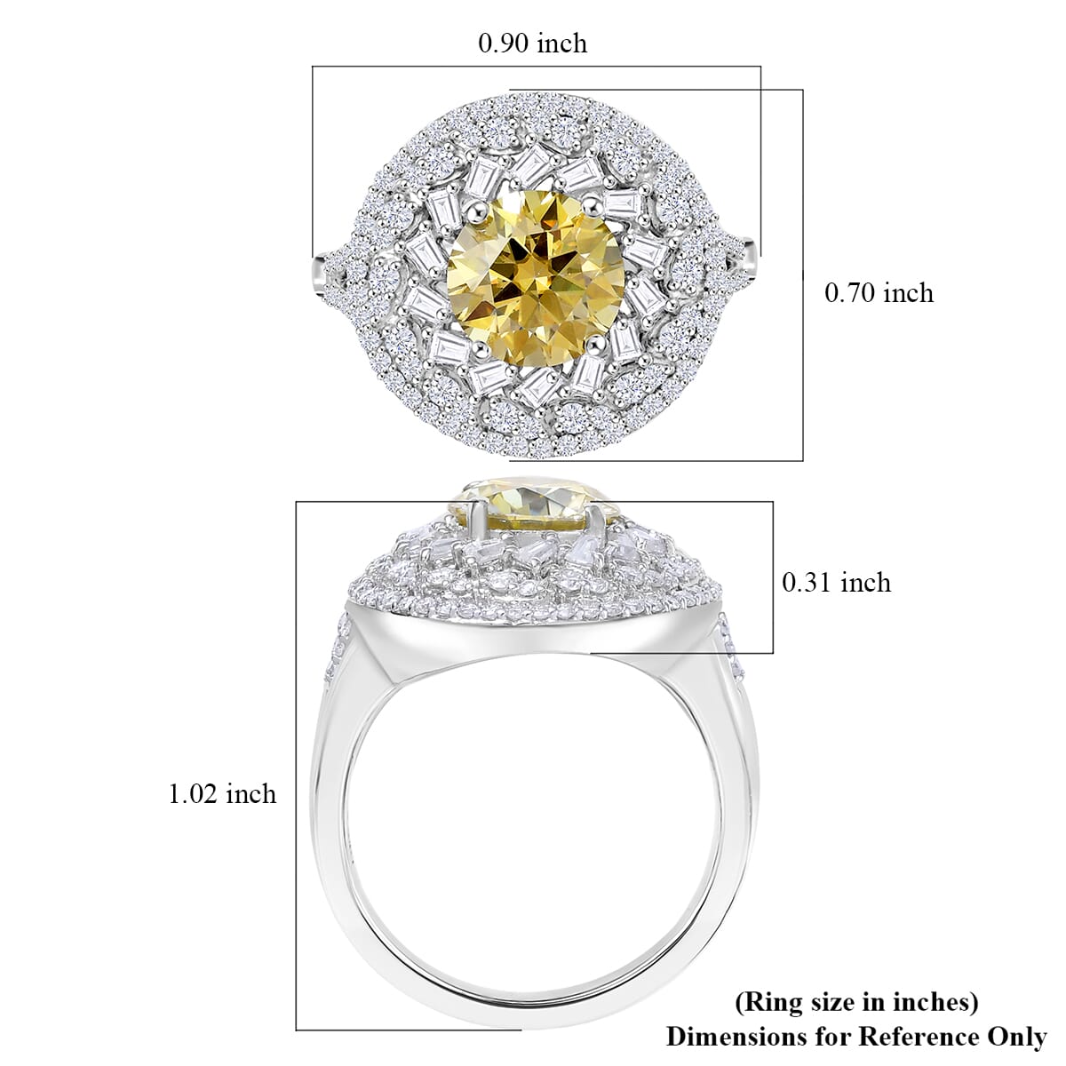Yellow Moissanite and Moissanite 3.25 ctw Cocktail Ring in Rhodium Over Sterling Silver (Size 6.0) image number 5