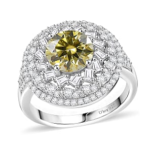 D'Joy Yellow Moissanite and Moissanite 3.25 ctw Spiral Galaxy Ring in Rhodium Over Sterling Silver (Size 9.0)