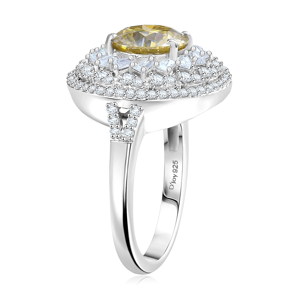 D'Joy Yellow Moissanite and Moissanite 3.25 ctw Spiral Galaxy Ring in Rhodium Over Sterling Silver (Size 9.0) image number 3