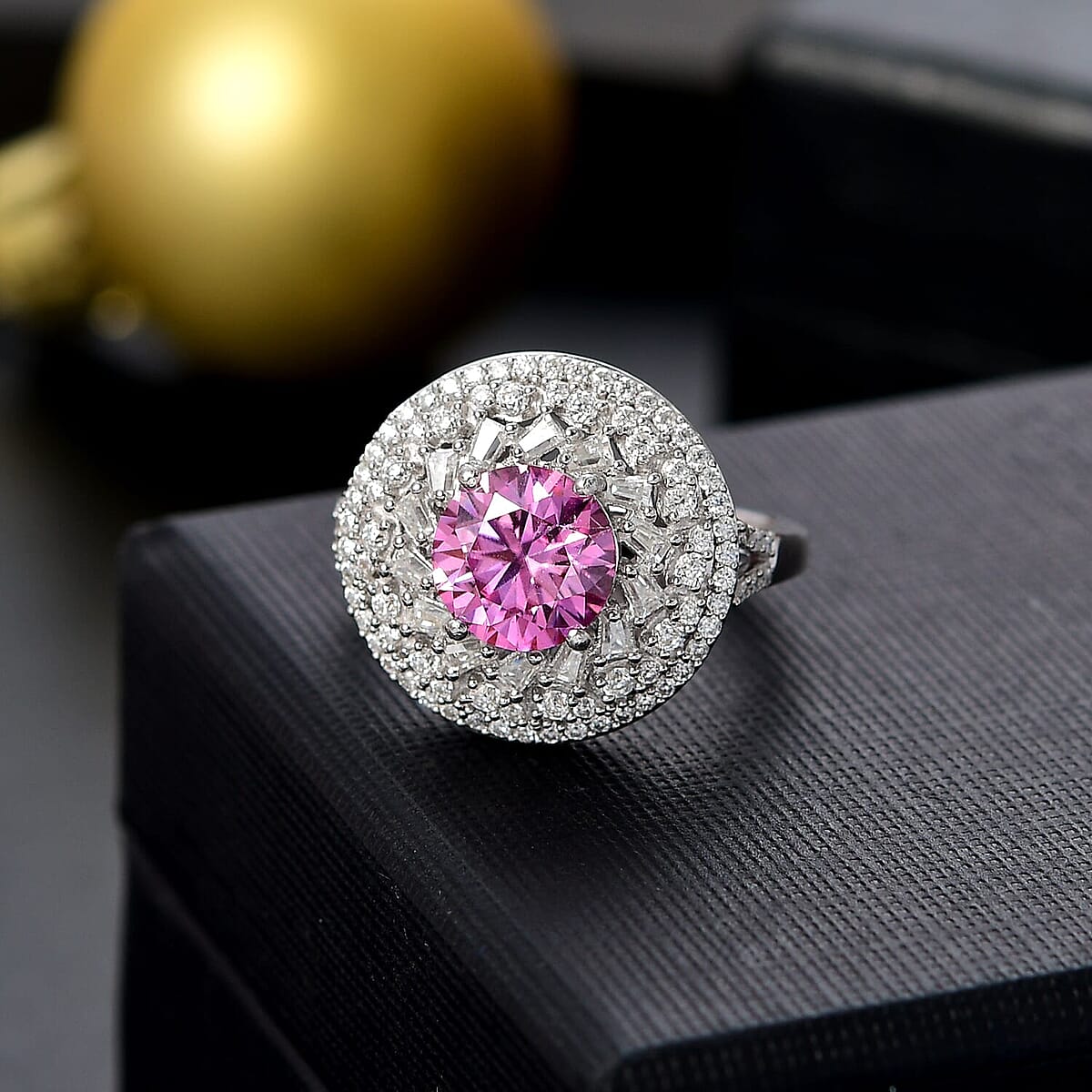 D'Joy Pink Moissanite and Moissanite 2.90 ctw Spiral Galaxy Ring in Rhodium Over Sterling Silver (Size 6.0) image number 1