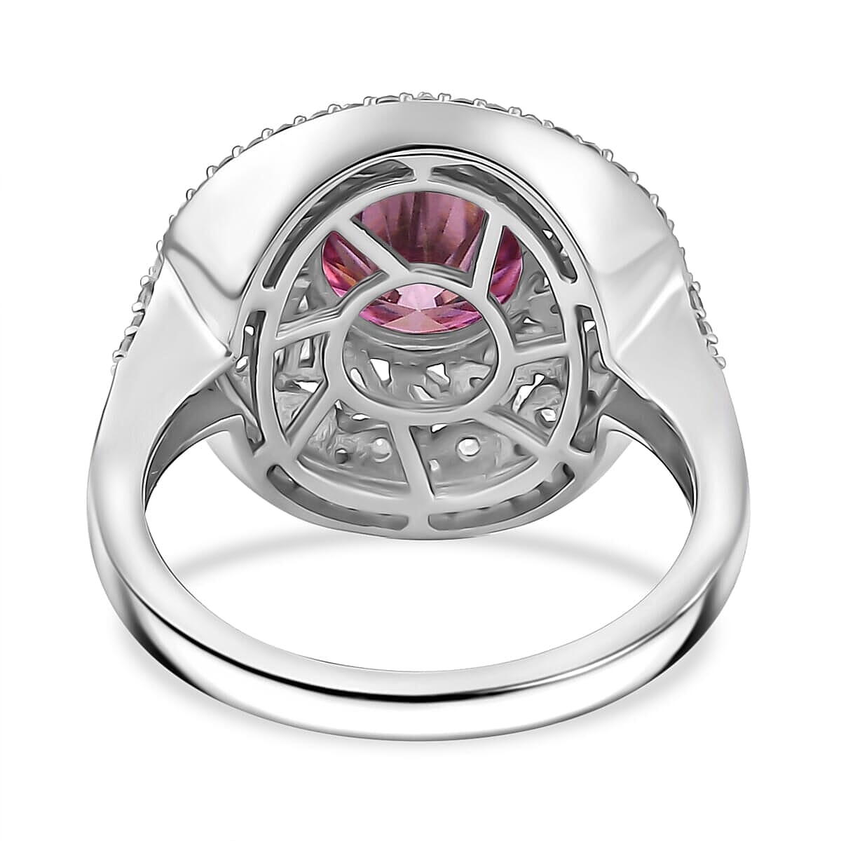 D'Joy Pink Moissanite and Moissanite 2.90 ctw Spiral Galaxy Ring in Rhodium Over Sterling Silver (Size 6.0) image number 4