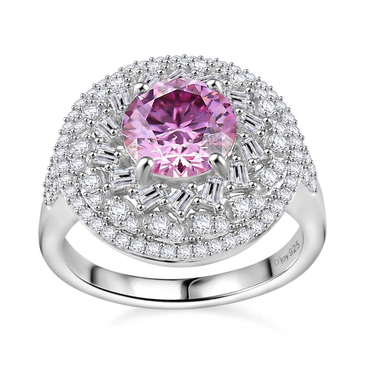 Pink Moissanite and Moissanite 2.90 ctw Cocktail Ring in Rhodium Over Sterling Silver (Size 8.0) image number 0