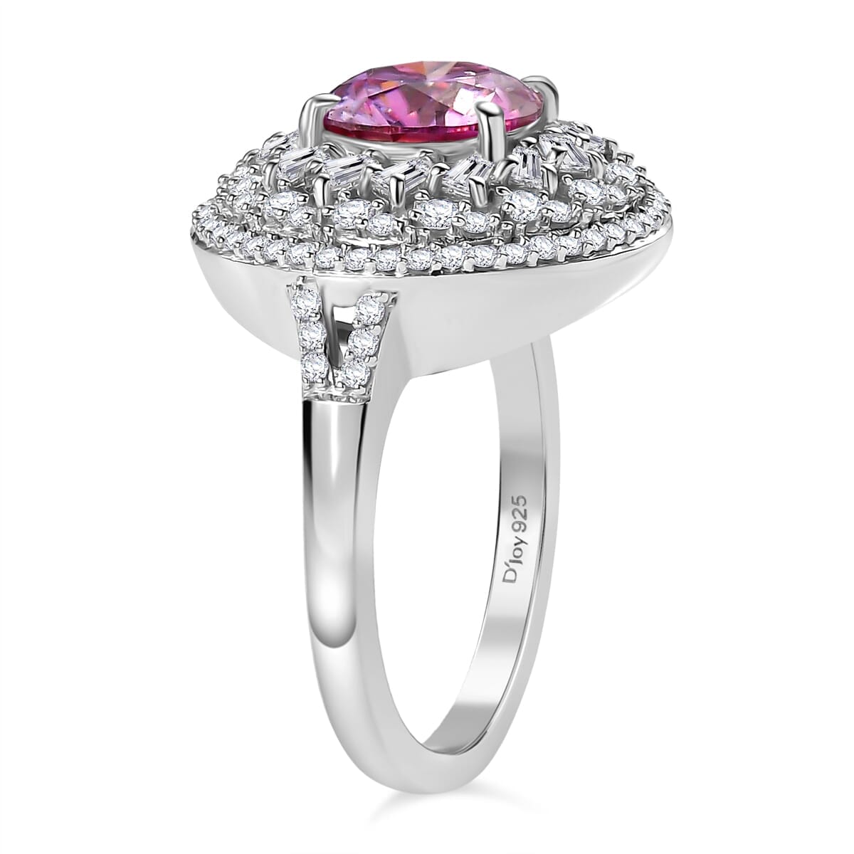 Pink Moissanite and Moissanite 2.90 ctw Cocktail Ring in Rhodium Over Sterling Silver (Size 8.0) image number 3