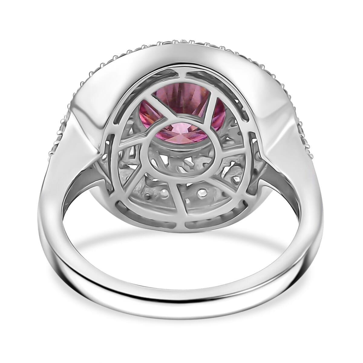 Pink Moissanite and Moissanite 2.90 ctw Cocktail Ring in Rhodium Over Sterling Silver (Size 8.0) image number 4