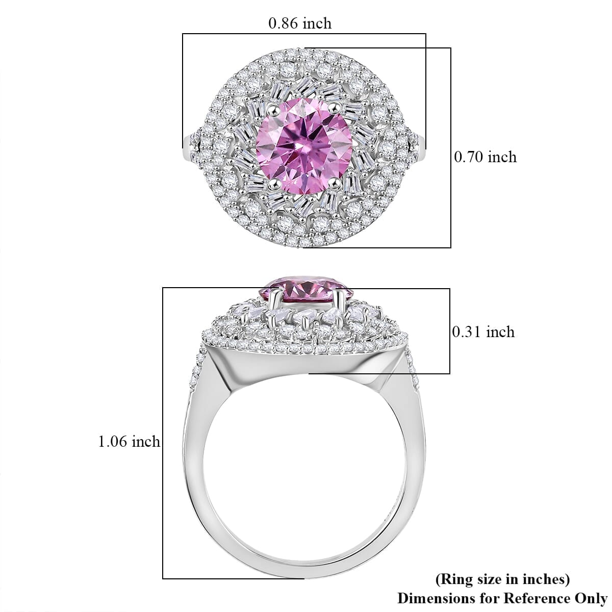 Pink Moissanite and Moissanite 2.90 ctw Cocktail Ring in Rhodium Over Sterling Silver (Size 8.0) image number 5