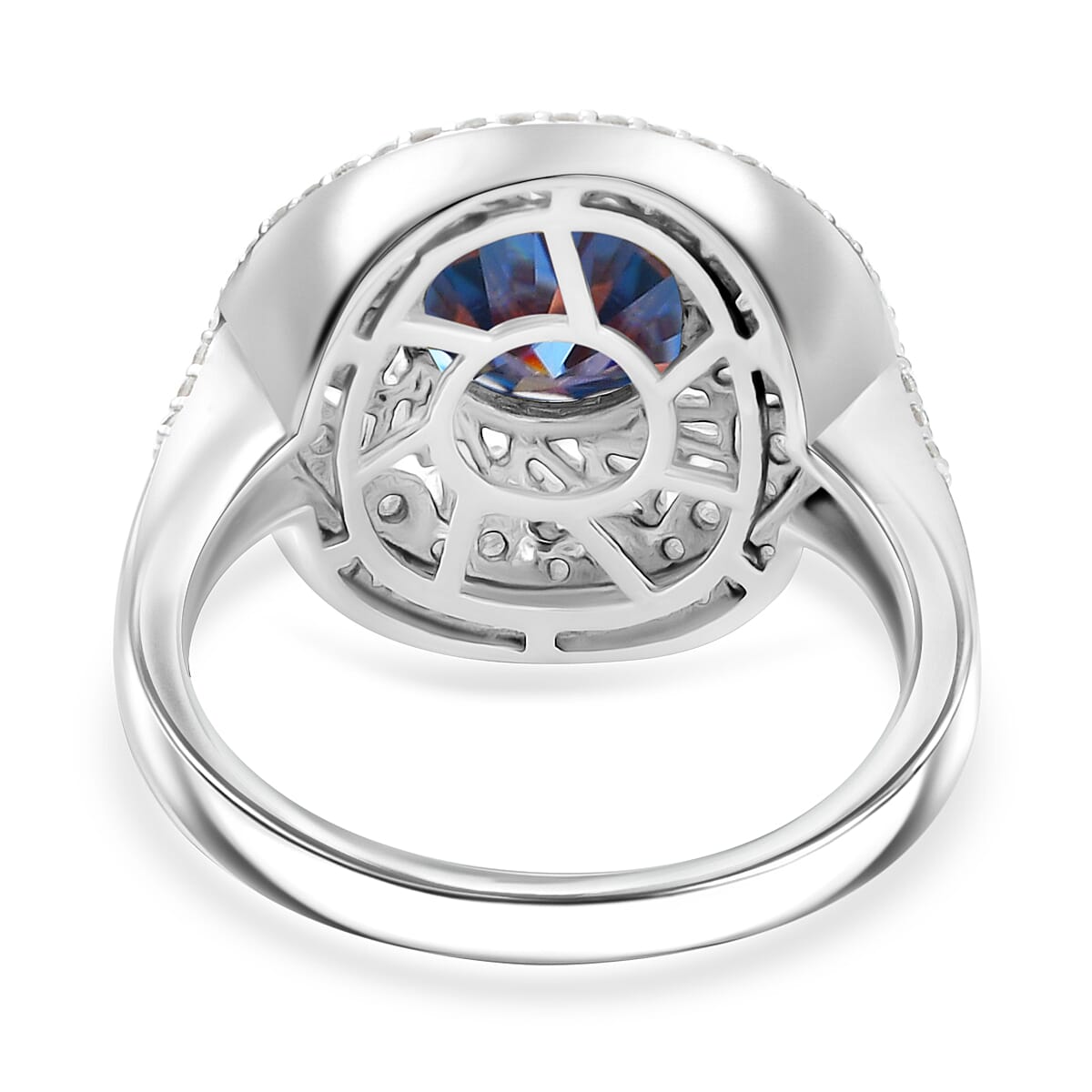 D'Joy Blue Moissanite and Moissanite 3.40 ctw Spiral Galaxy Ring in Rhodium Over Sterling Silver (Size 8.0) image number 4