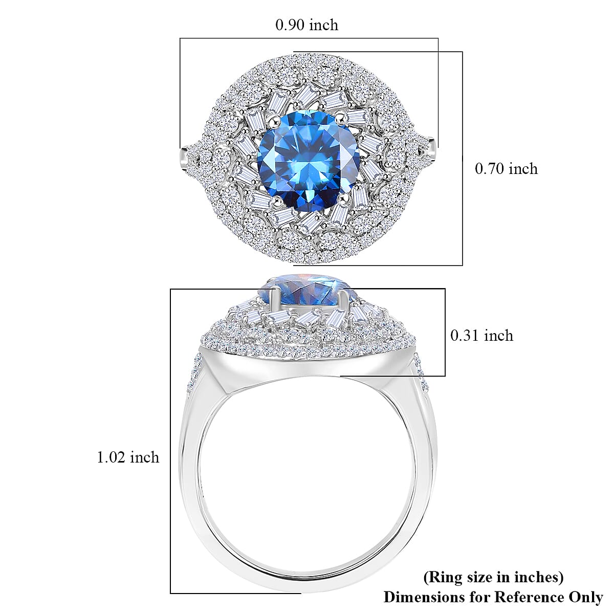 D'Joy Blue Moissanite and Moissanite 3.40 ctw Spiral Galaxy Ring in Rhodium Over Sterling Silver (Size 8.0) image number 5