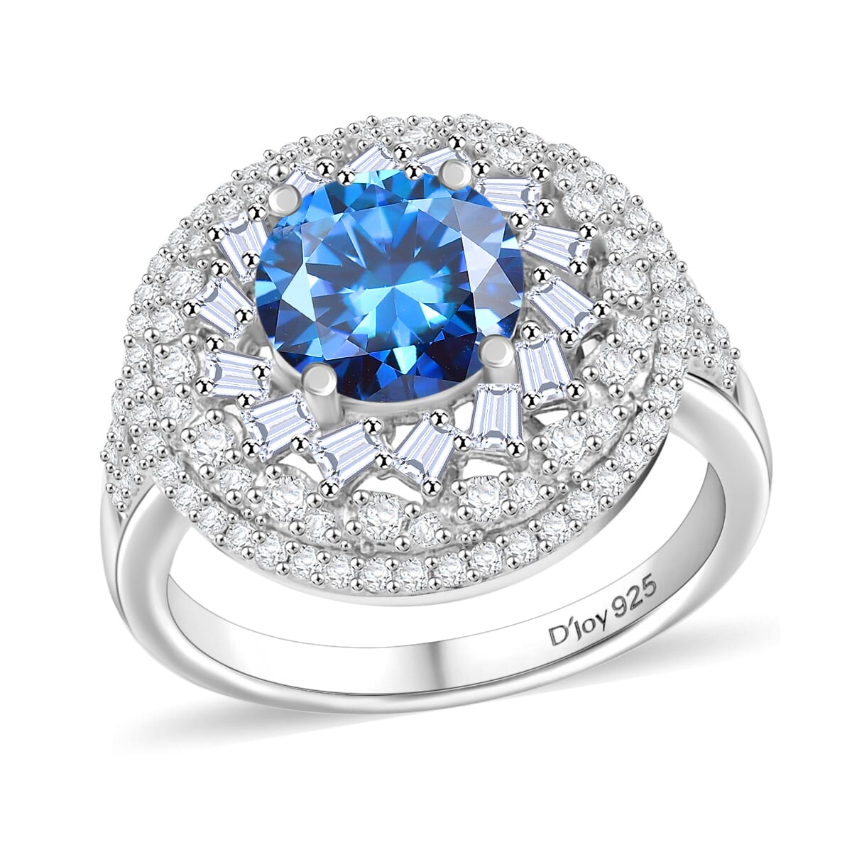 Blue Moissanite and Moissanite 3.40 ctw Cocktail Ring in Rhodium Over Sterling Silver (Size 9.0) image number 0