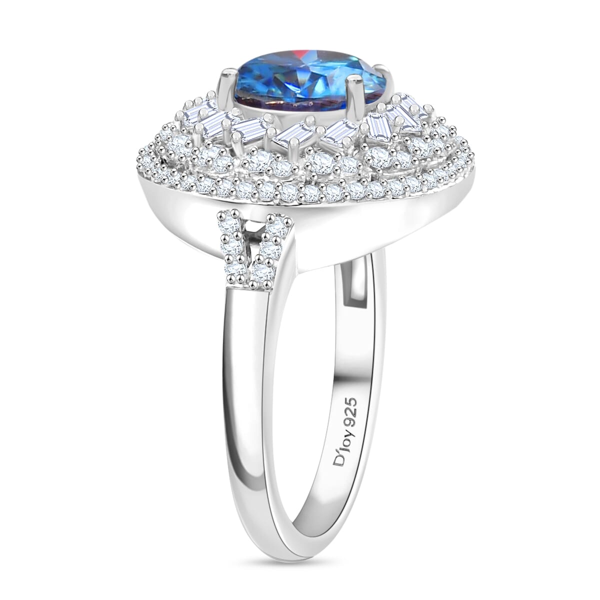 Blue Moissanite and Moissanite 3.40 ctw Cocktail Ring in Rhodium Over Sterling Silver (Size 9.0) image number 3