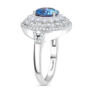 D'Joy Blue Moissanite and Moissanite 3.40 ctw Spiral Galaxy Ring in Rhodium Over Sterling Silver (Size 9.0)