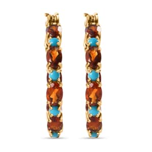 Premium Sleeping Beauty Turquoise and Santa Ana Madeira Citrine 7.35 ctw Inside-Out Hoop Earrings in 18K Vermeil Yellow Gold Over Sterling Silver